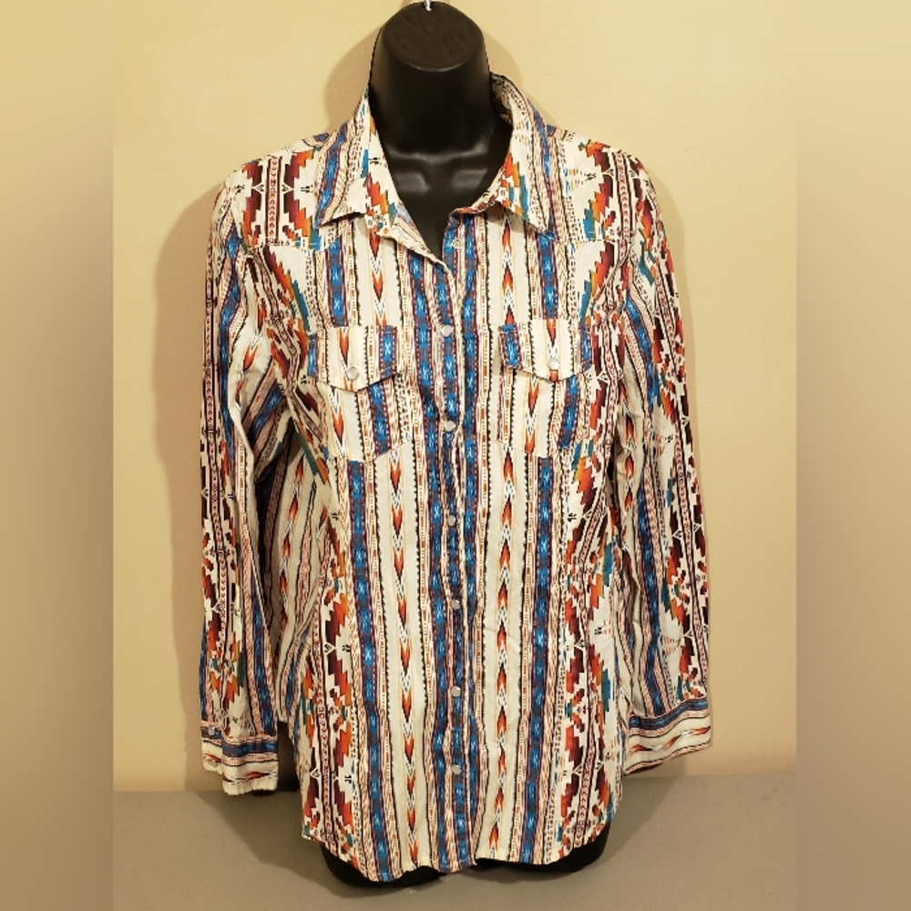 Cotton And Rye Outfitters Womens Large Blue Red Plaid Pearl Snap Western Shirt